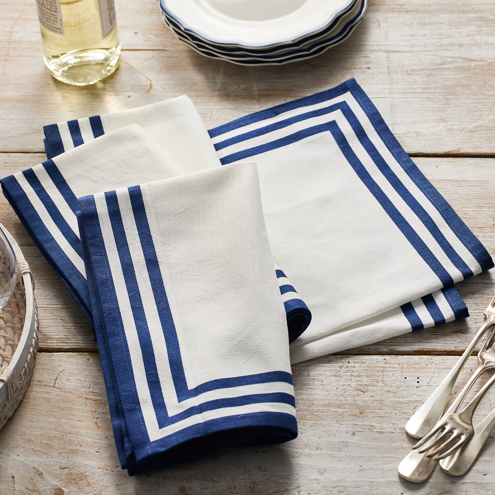 Triple Stripe Blue Dinner Napkins image 2