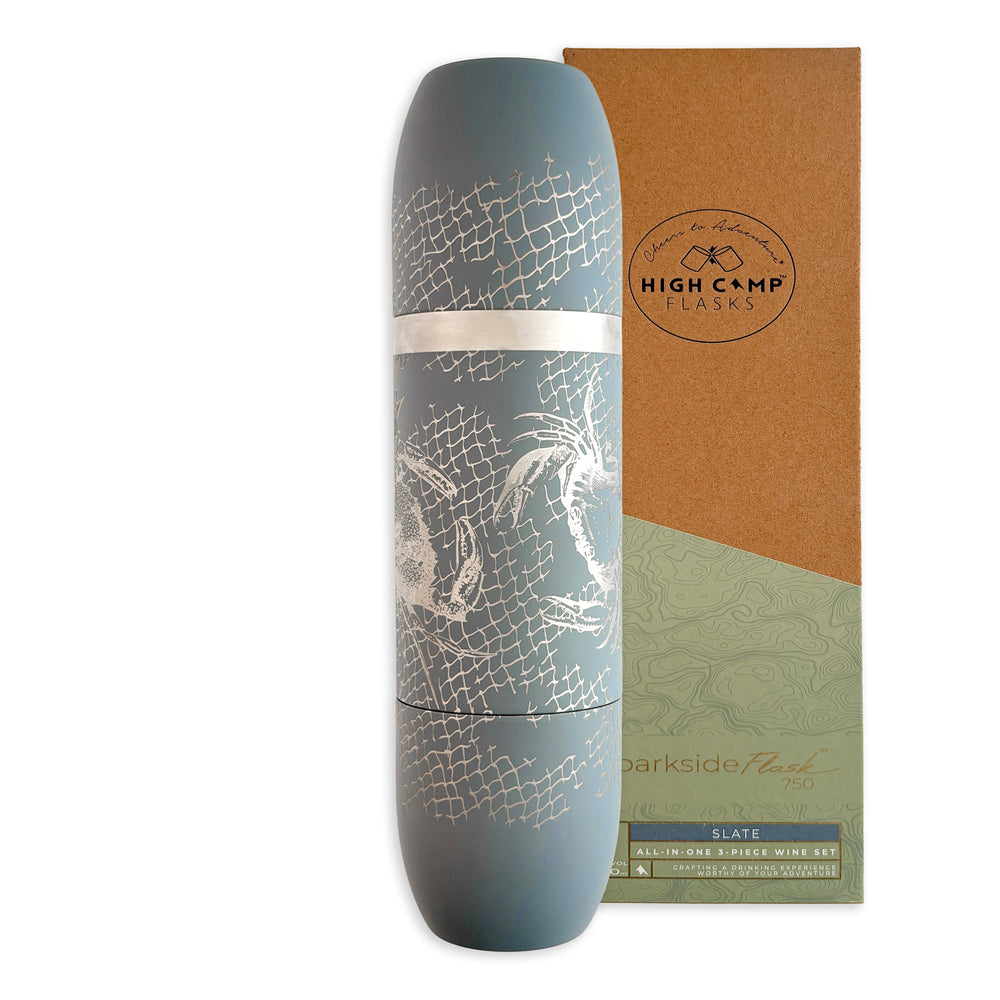 Caskata x High Camp Dark Gray Crabs & Nets Wine Flask