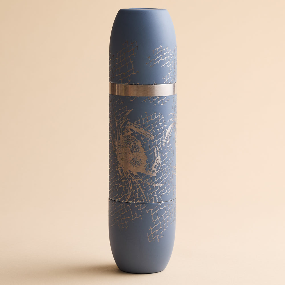 Caskata x High Camp Dark Gray Crabs & Nets Wine Flask