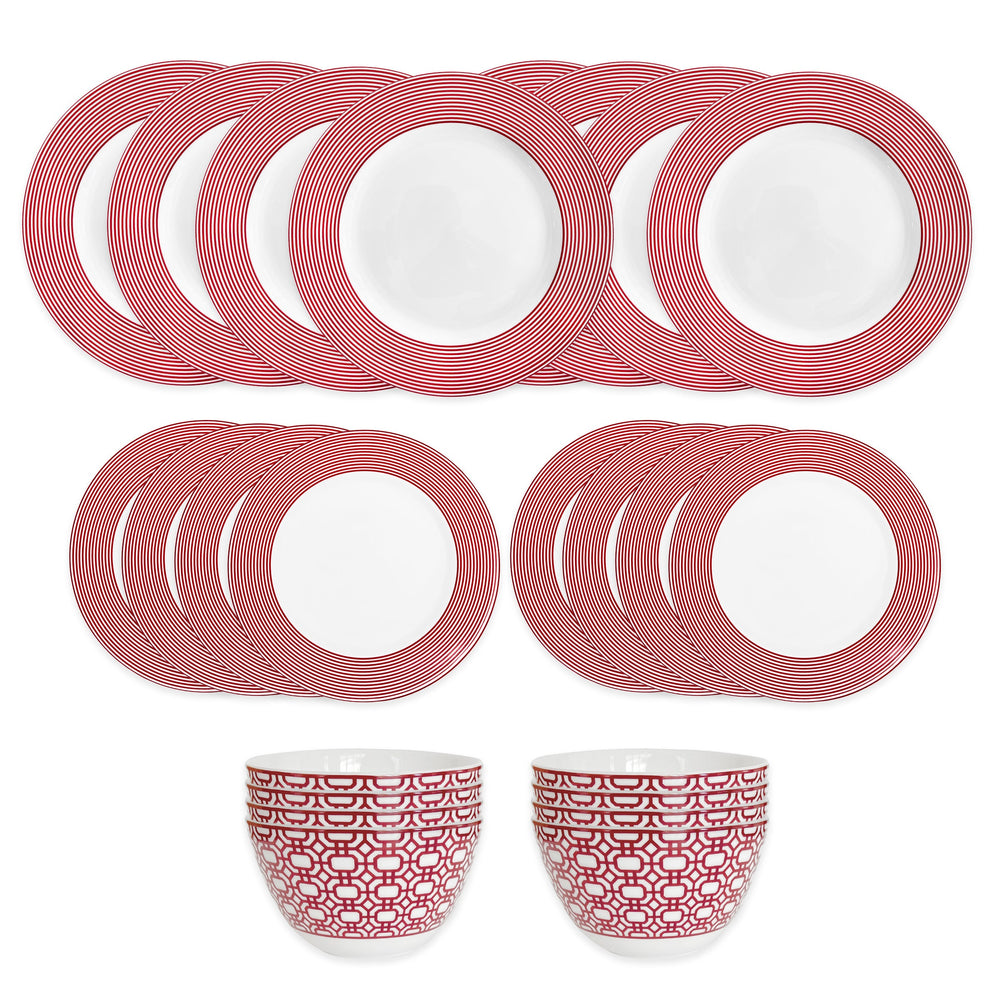 Newport Crimson Stripe Table for 8