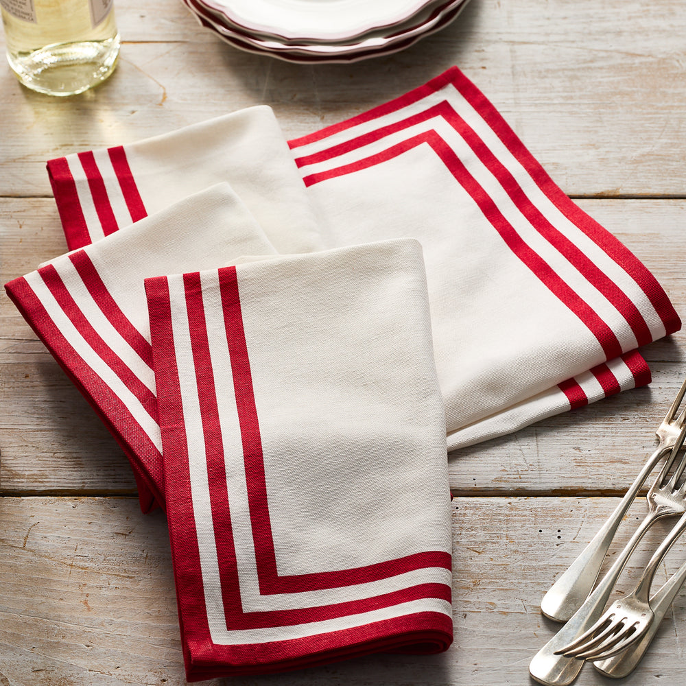 Triple Stripe Red Dinner Napkins image 3